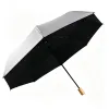 Hengdun simple solid color solid wood handle umbrella black rubber sun protection and UV protection sunshade umbrella 8-bone reinforced manual three-fold umbrella Morandi color commuting portable umbrella for both weather and rain, women support custom LOGO Item Picture